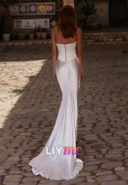 Off-Shoulder Sleeveless Corset Ruched Sleek Mermaid Wedding Dress