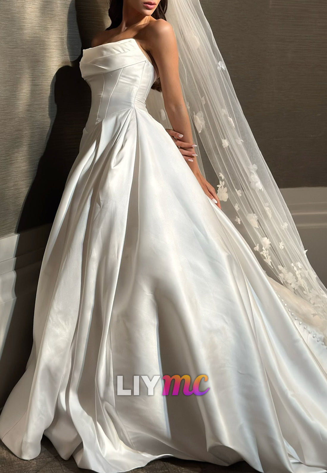 Off-Shoulder Sleeveless Corset Sleek Satin A-Line Wedding Dress