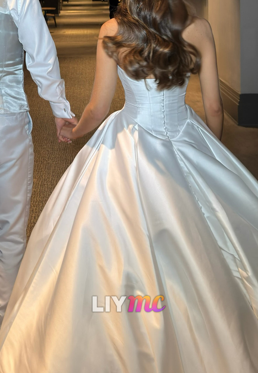 Off-Shoulder Sleeveless Corset Sleek Satin A-Line Wedding Dress