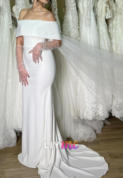 Off-Shoulder Sleeveless Fitted Mermaid Simple Wedding Dress