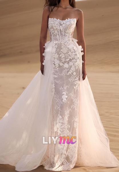 Off-Shoulder Sleeveless Floral Appliques Sheath Beach Wedding Dress