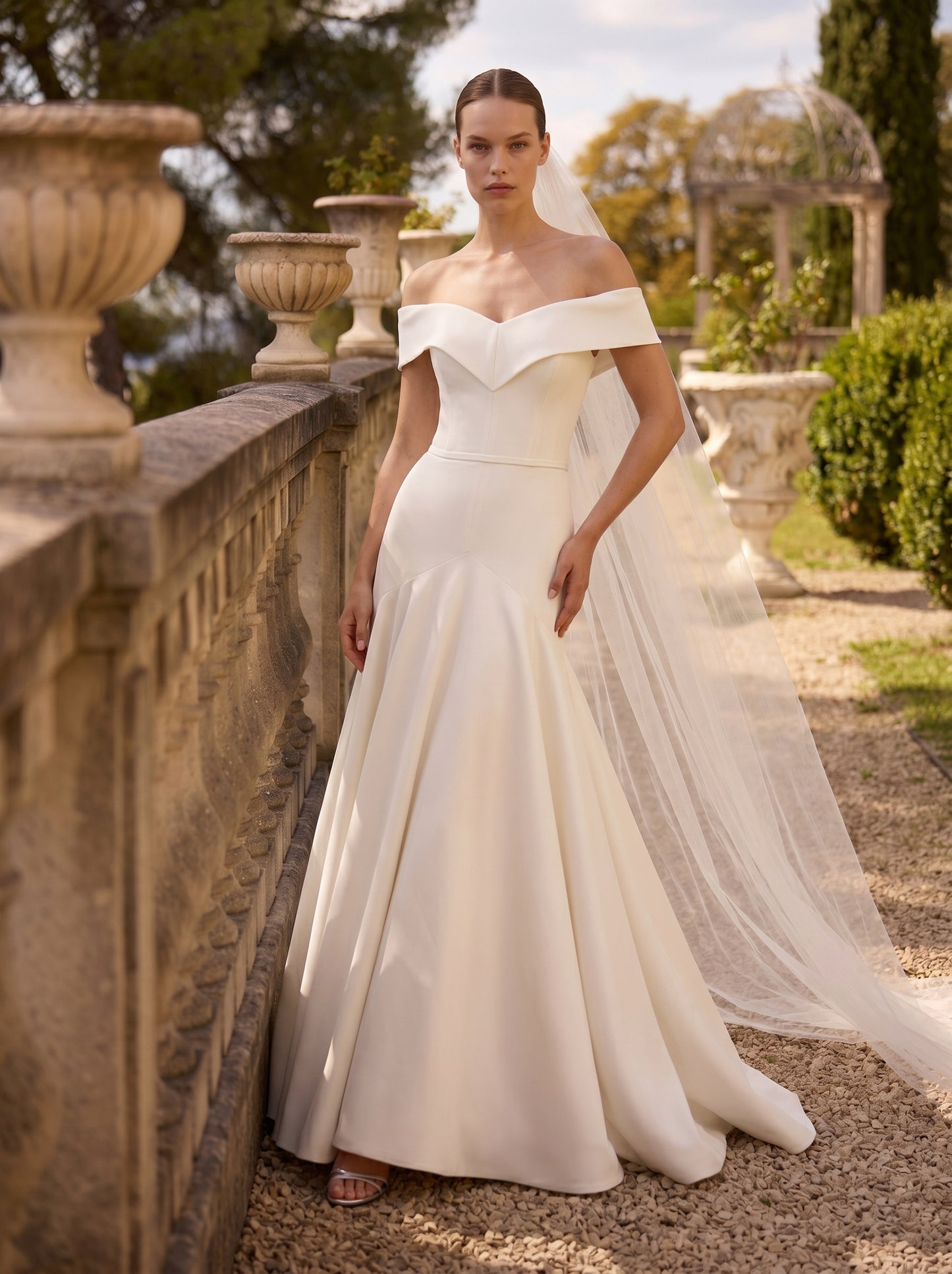 Off-Shoulder Sleeveless Mermaid Satin Wedding Dress