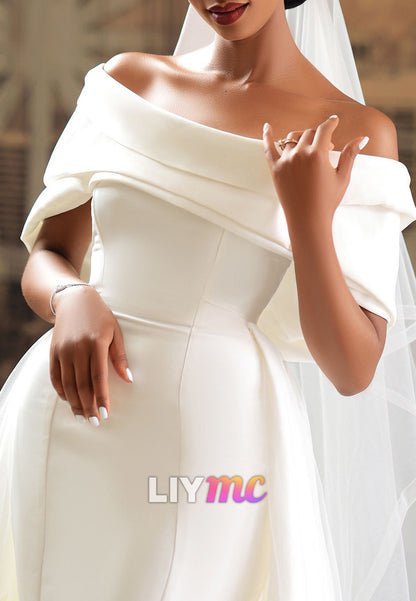 Off-Shoulder Sleeveless Mermaid Satin Wedding Dress