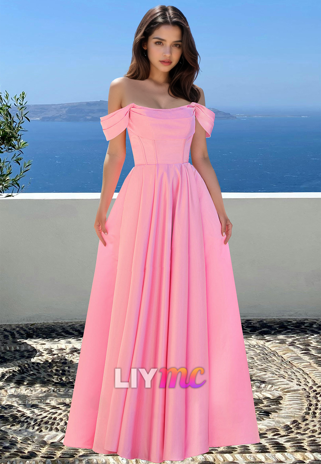 Off-Shoulder Sleeveless Pleated A-Line Prom Dress