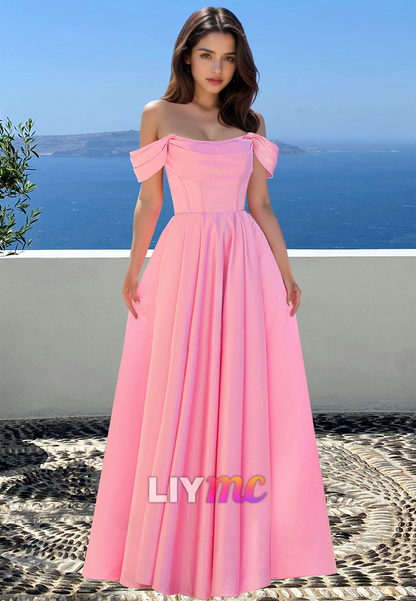 Off-Shoulder Sleeveless Pleated A-Line Prom Dress