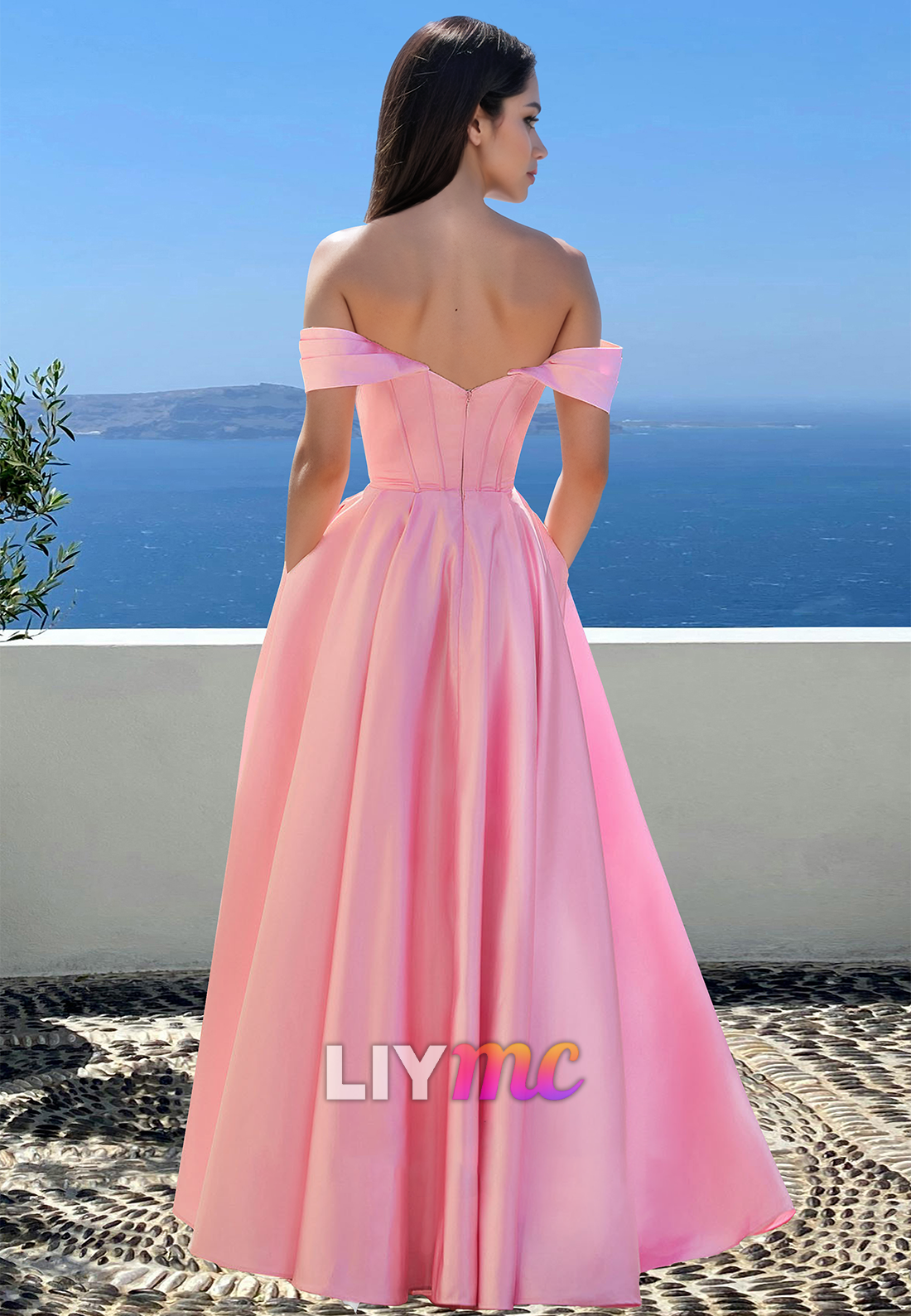 Off-Shoulder Sleeveless Pleated A-Line Prom Dress