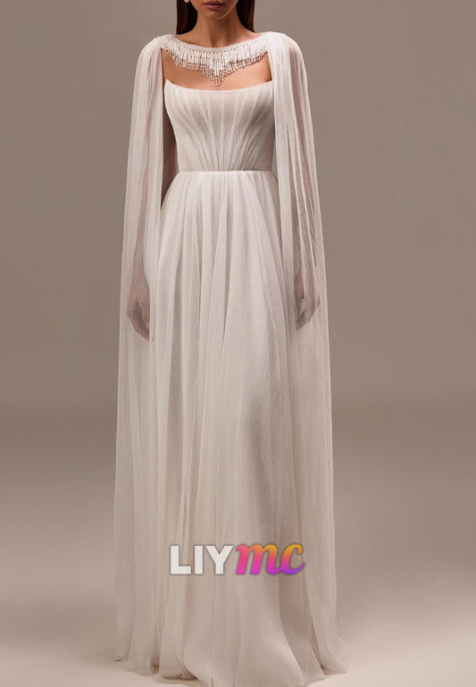 Off-Shoulder Sleeveless Pleated A-Line Wedding Dress