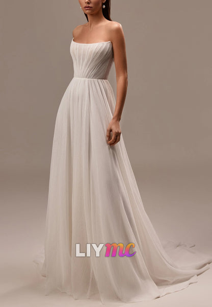 Off-Shoulder Sleeveless Pleated A-Line Wedding Dress
