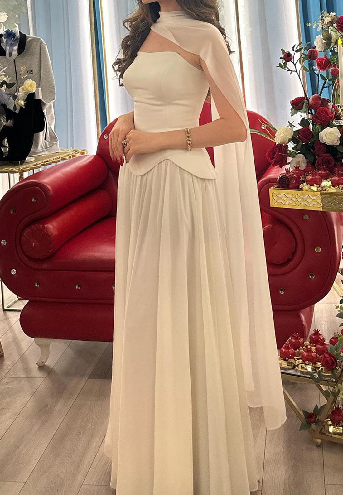 Off-Shoulder Sleeveless Pleated Chiffon A-Line Party Dress