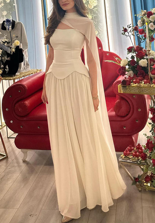 Off-Shoulder Sleeveless Pleated Chiffon A-Line Party Dress
