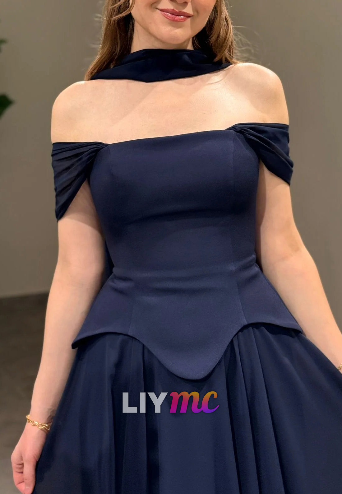 Off-Shoulder Sleeveless Pleated Corset A-Line Prom Dress