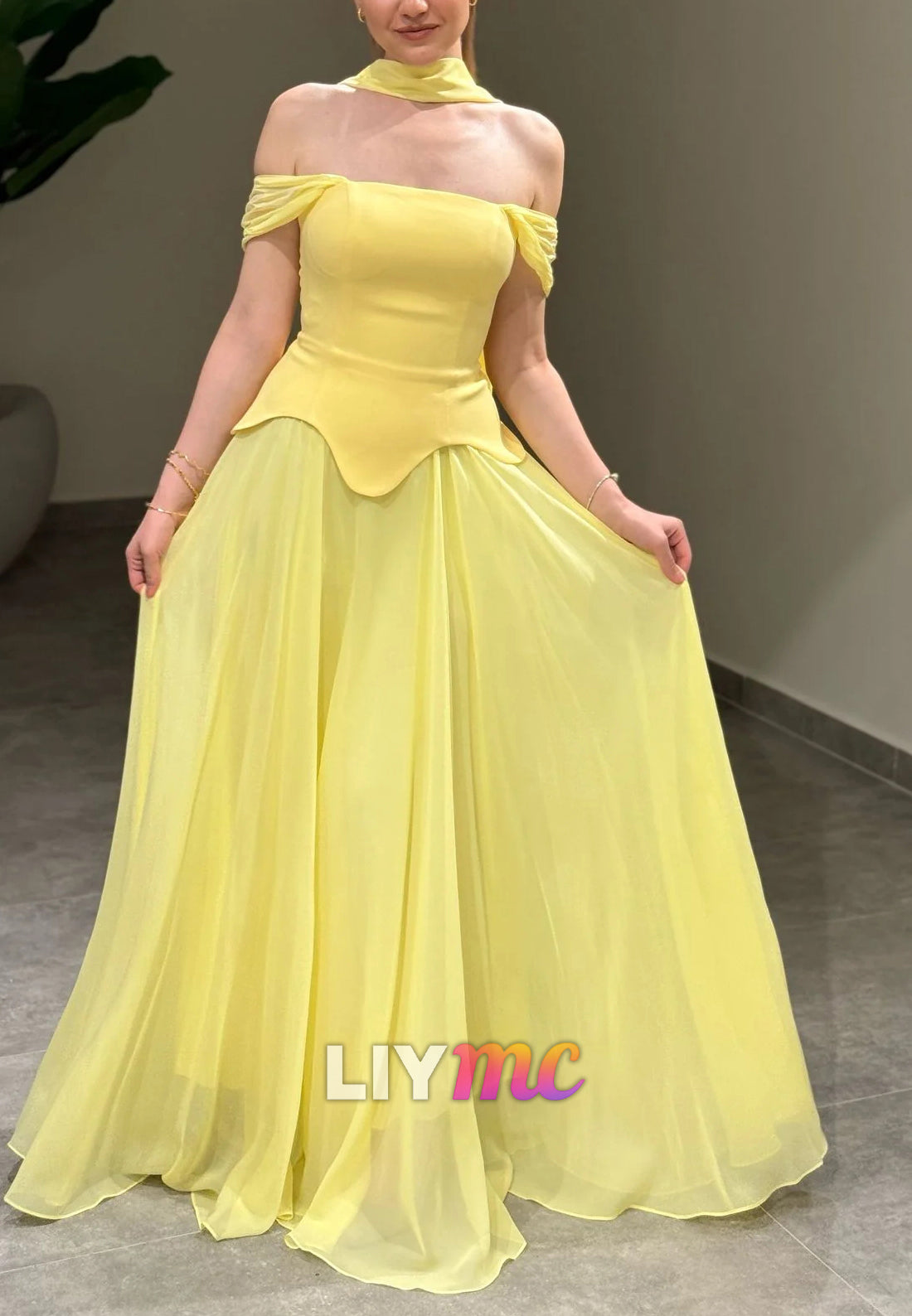 Off-Shoulder Sleeveless Pleated Corset A-Line Prom Dress