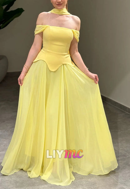 Off-Shoulder Sleeveless Pleated Corset A-Line Prom Dress