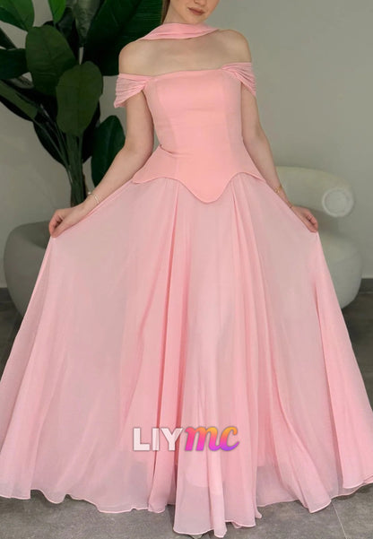 Off-Shoulder Sleeveless Pleated Corset A-Line Prom Dress