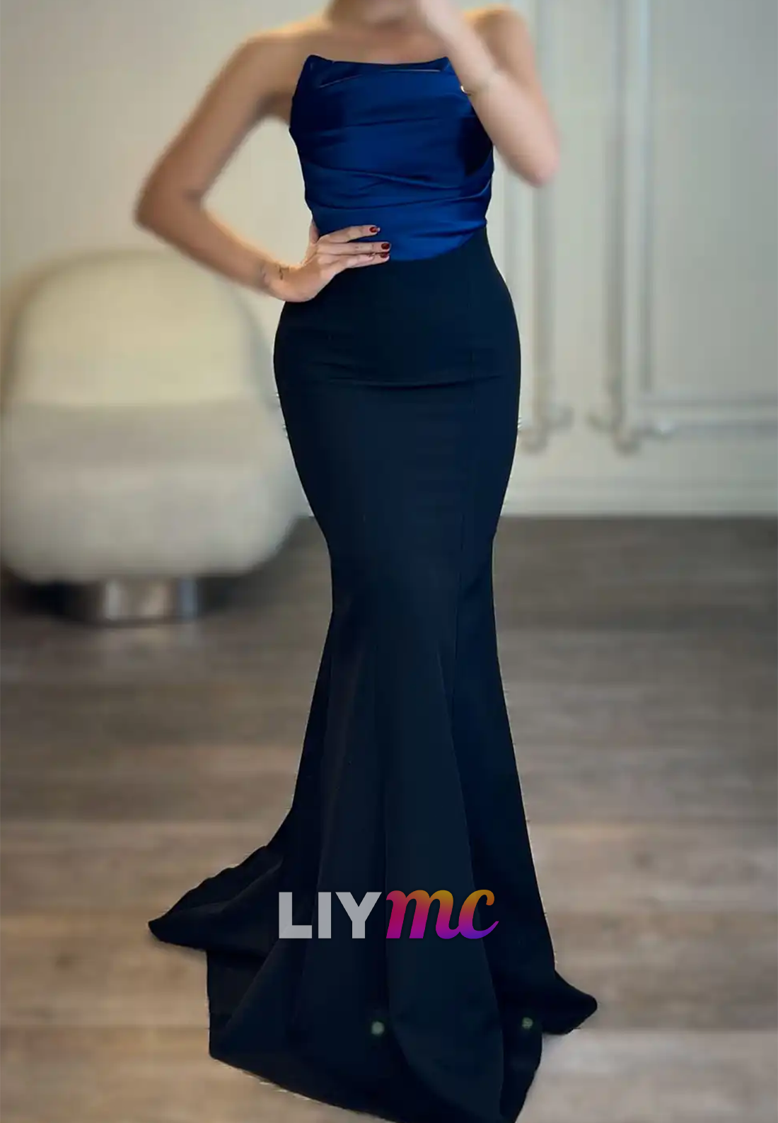 Off-Shoulder Sleeveless Pleated Formal Dress Mermaid Evening Dress