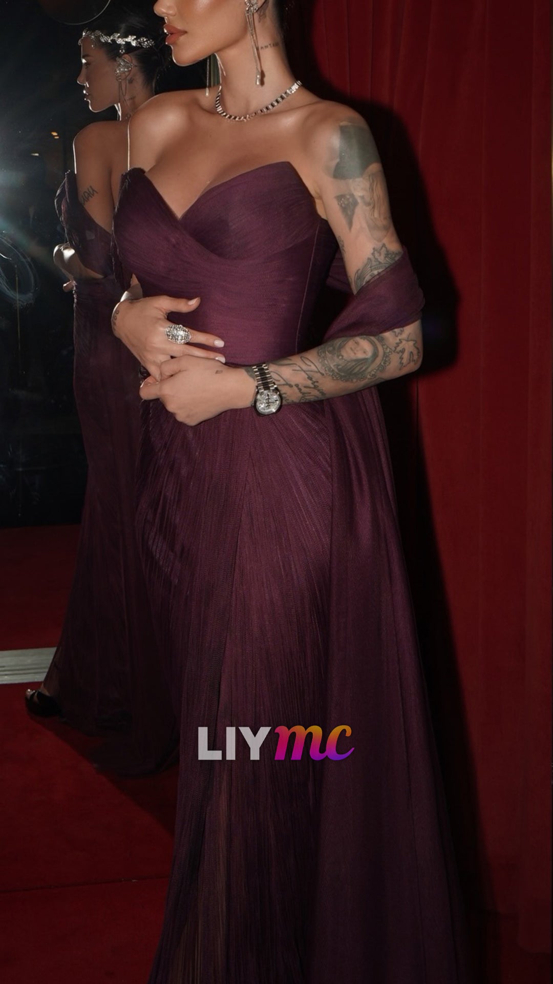 Off-Shoulder Sleeveless Pleated Mermaid Prom Dress