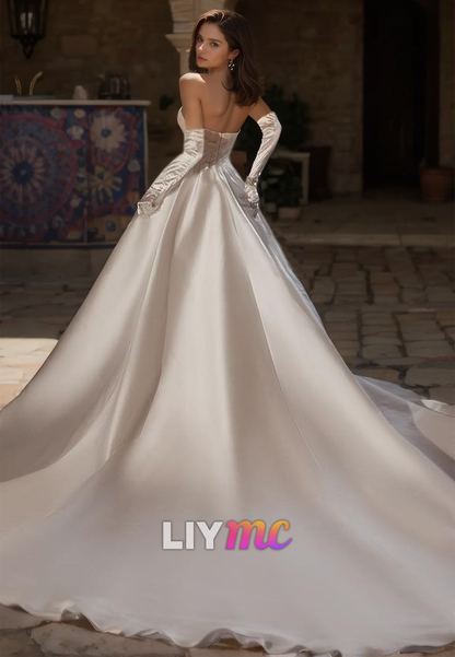 Off-Shoulder Sleeveless Pleated Sarin A-Line Classic Wedding Dress