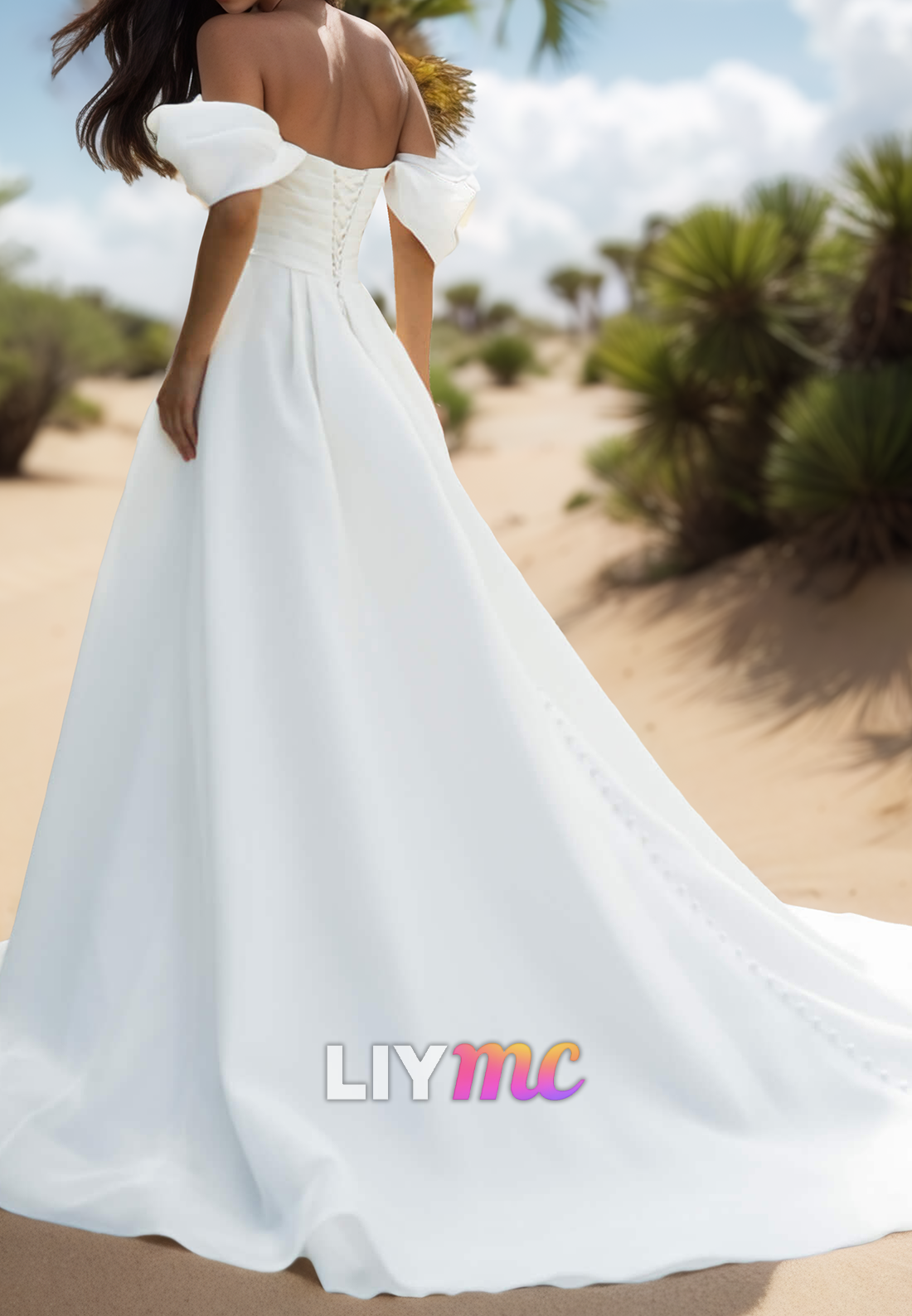 Off-Shoulder Sleeveless Pleated Satin A-Line Beach Wedding Dress Liymc Off-Shoulder Sleeveless Pleated Satin A-Line Beach Wedding Dress Liymc