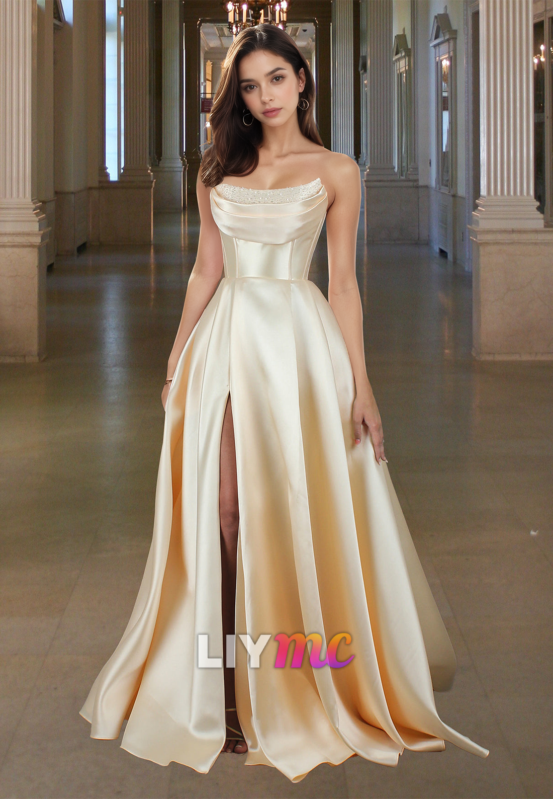 Off-Shoulder Sleeveless Pleated Satin  A-Line Prom Dress