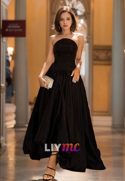 Off-Shoulder Sleeveless Pleated Satin A-Line Simple Formal Prom Dress