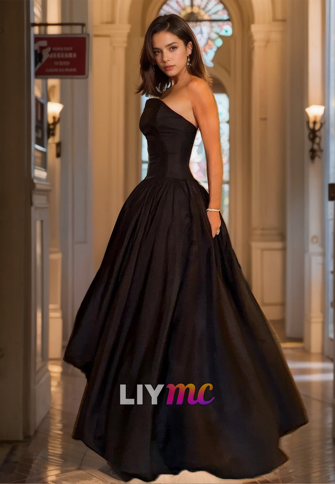 Off-Shoulder Sleeveless Pleated Satin A-Line Simple Formal Prom Dress