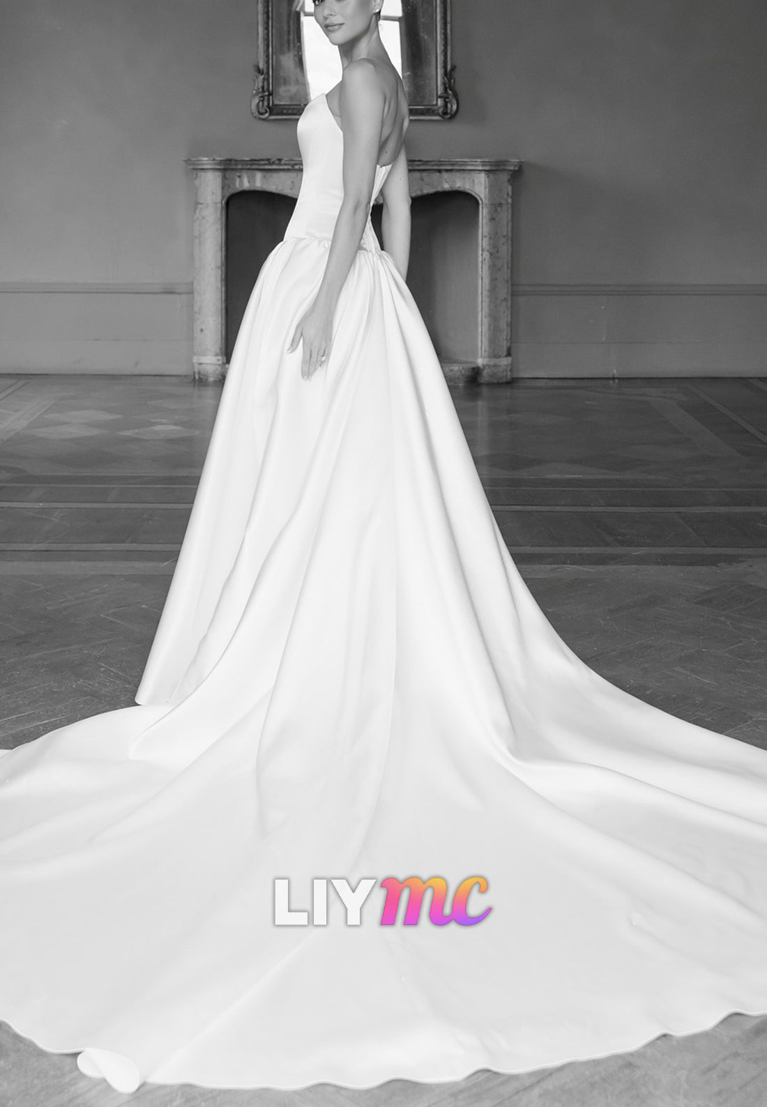 Off-Shoulder Sleeveless Pleated Satin A-Line Wedding Dress