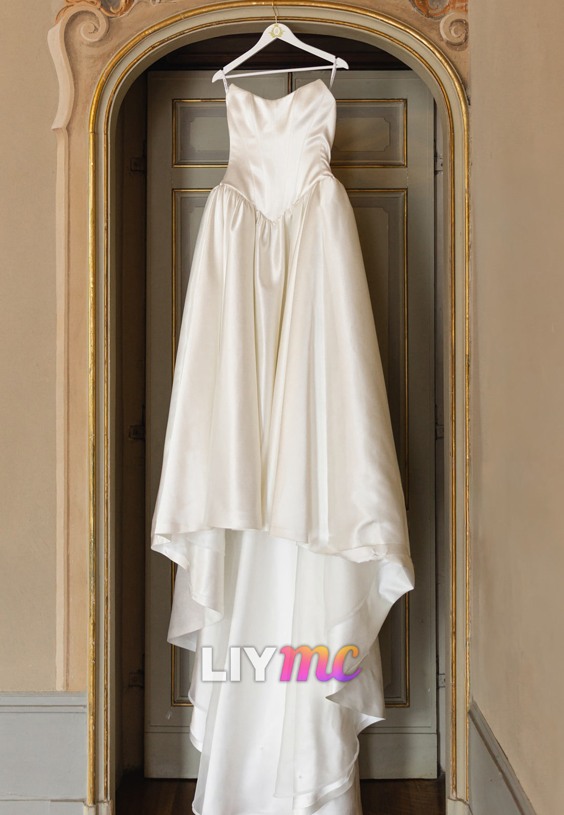 Off-Shoulder Sleeveless Pleated Satin A-Line Wedding Dress