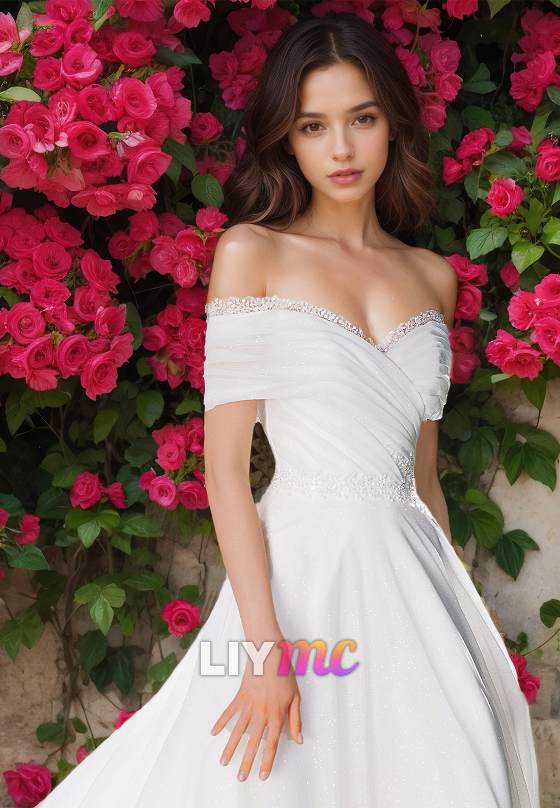 Off-Shoulder Sleeveless Pleated Sleek A-Line Simple Wedding Dress