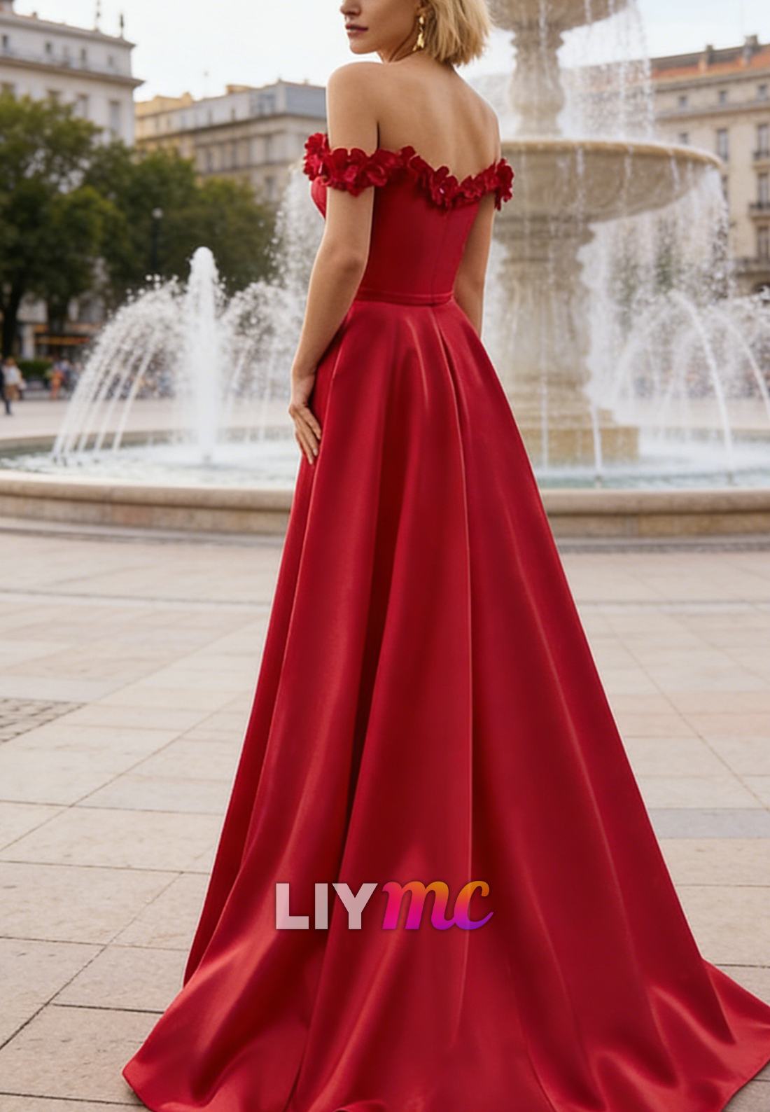 Off-Shoulder Sleeveless Satin A-Line Evening Dress