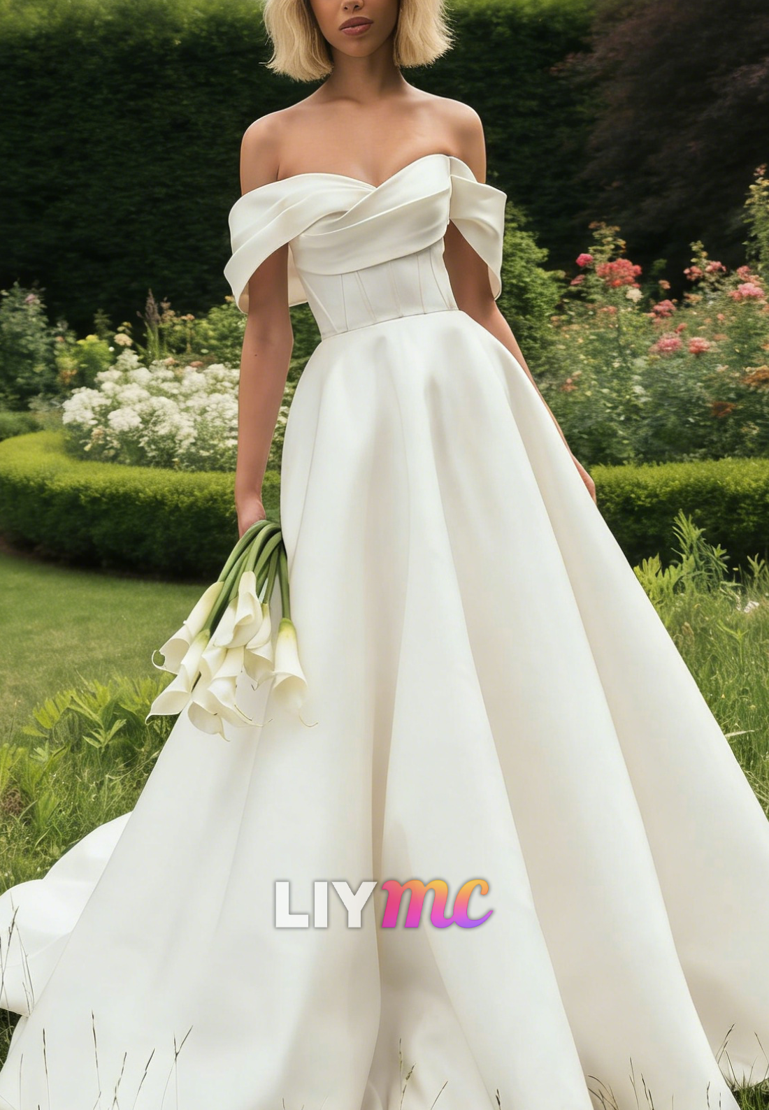 Off-Shoulder Sleeveless Satin A-Line Simple Wedding Dress