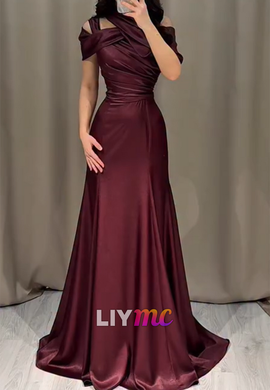 Off-Shoulder Sleeveless Satin Sheath Evening Dress