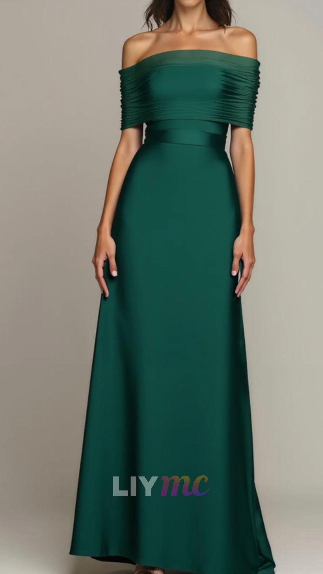 Off-Shoulder Sleeveless Satin Sheath Evening Dress
