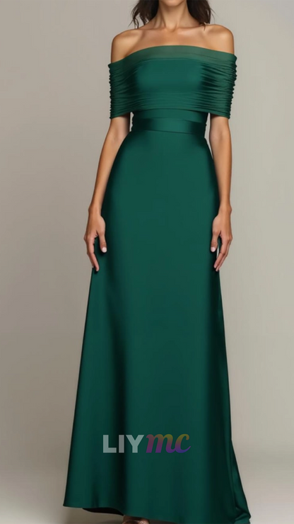 Off-Shoulder Sleeveless Satin Sheath Evening Dress