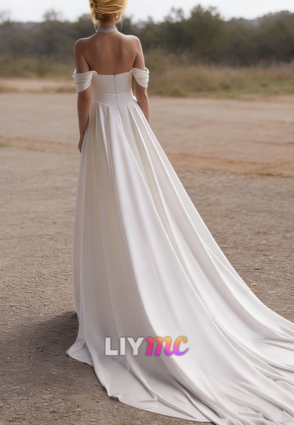 Off-Shoulder Sleeveless Side Slit Mermaid Wedding Dress