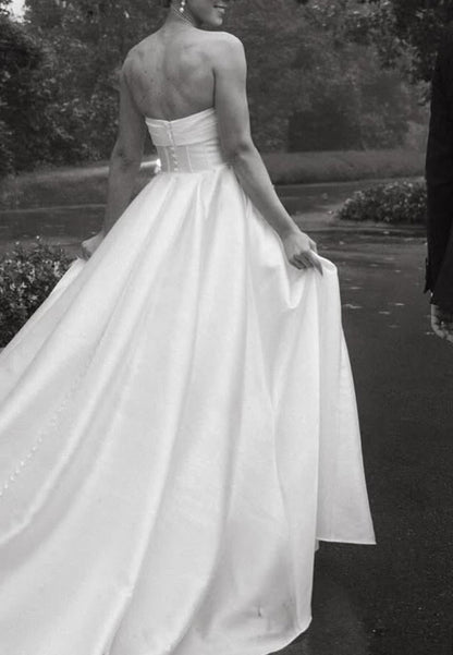 Off-Shoulder Sleeveless Side Slit Satin A-Line Wedding Dress