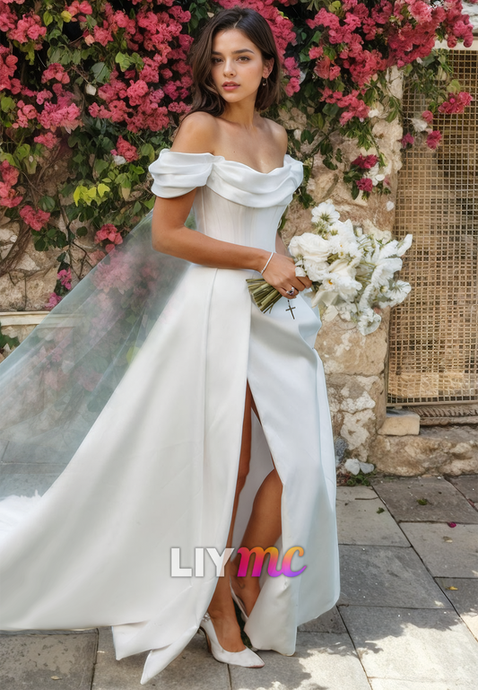 Off-Shoulder Sleeveless Sleek A-Line Beach Wedding Dress