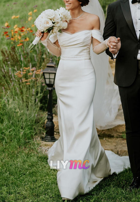Off-Shoulder Sleeveless Sleek Fitted Mermaid Wedding Dress