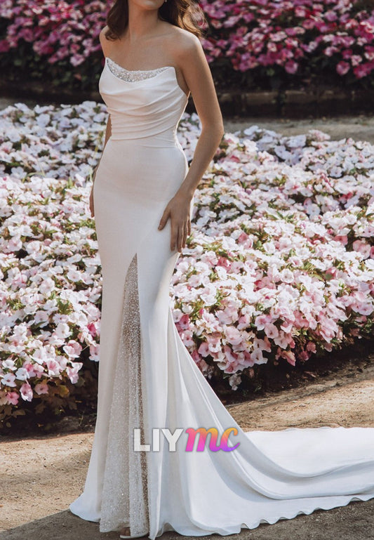 Off-Shoulder Sleeveless Sleek Mermaid Wedding Dress