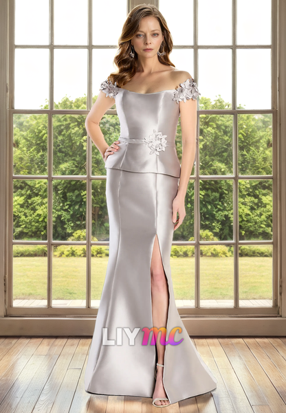 Off-Shoulder Sleeveless Sleek Satin Mermaid Mother of Bride Dress