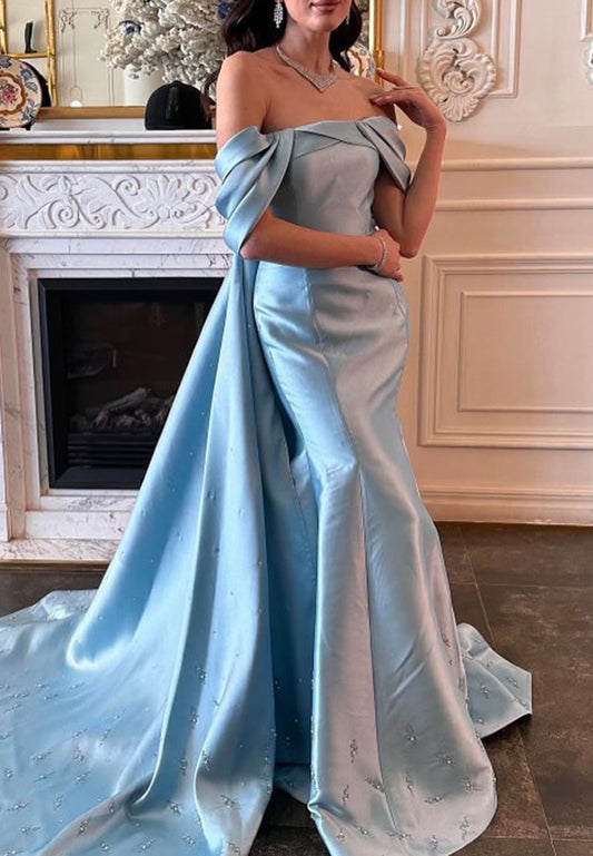 Off-Shoulder Sleeveless Sleek Sheath Evening Dress
