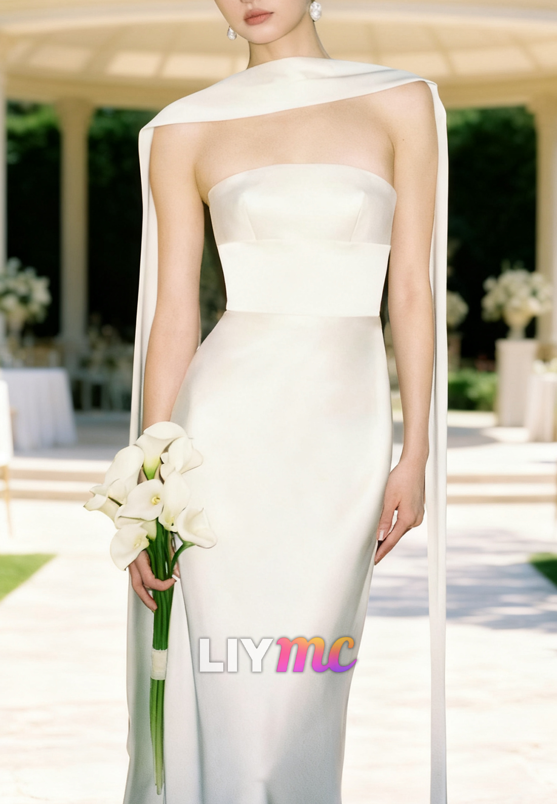 Off-Shoulder Sleeveless Sleek Sheath Simple Wedding Dress