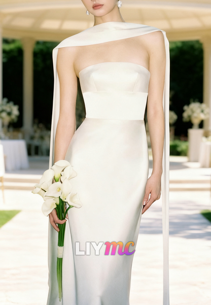 Off-Shoulder Sleeveless Sleek Sheath Simple Wedding Dress