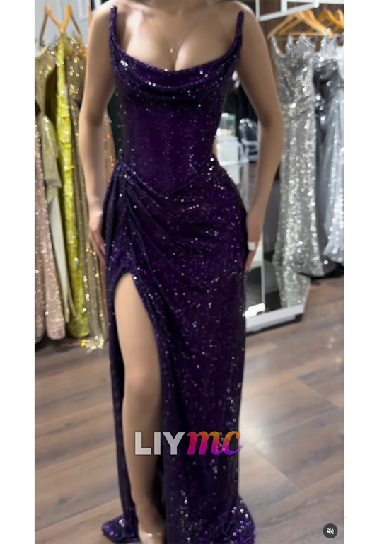 Off-Shoulder Sleeveless Sparkly Regency Sheath Prom Dress