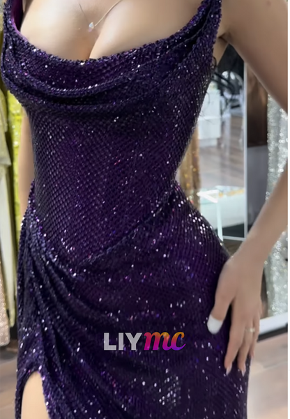 Off-Shoulder Sleeveless Sparkly Regency Sheath Prom Dress