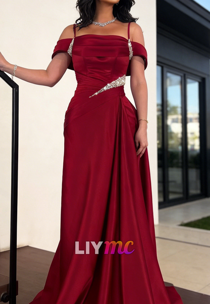 Off-Shoulder Spaghetti Straps Sheath Evening Dress