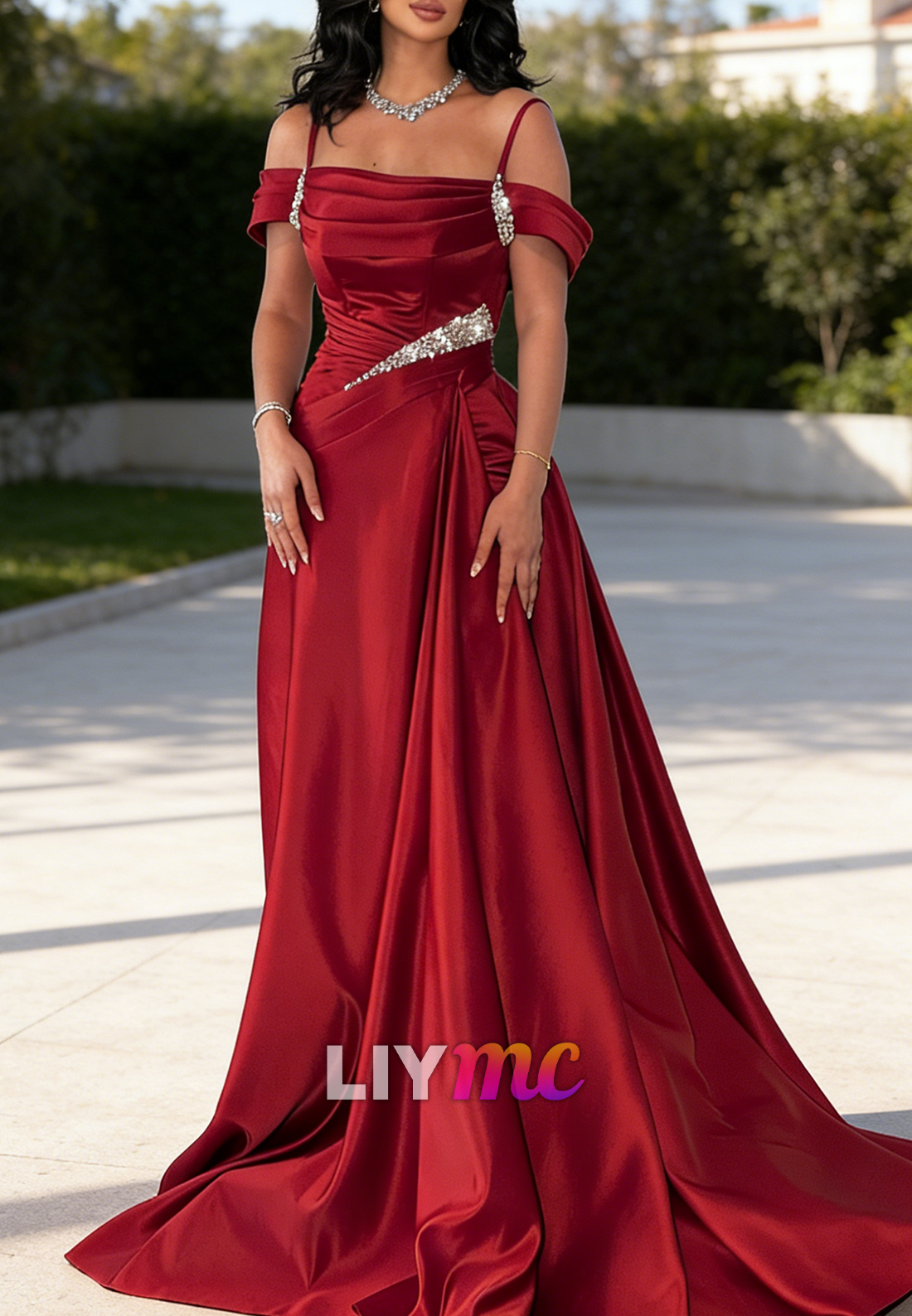 Off-Shoulder Spaghetti Straps Sheath Evening Dress