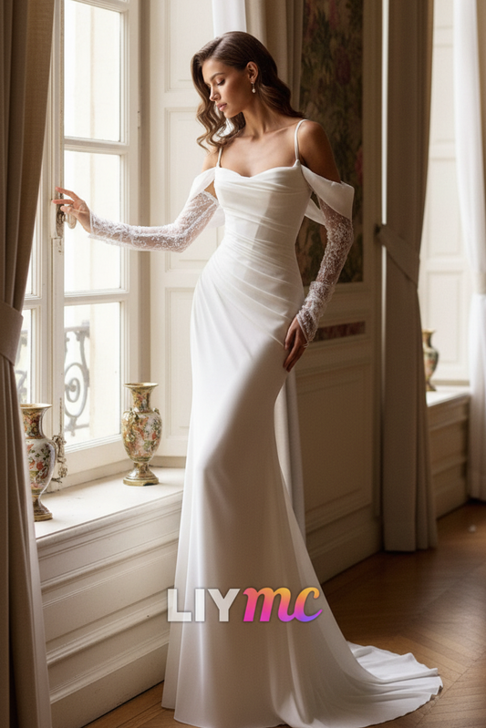 Off-Shoulder Spaghetti Straps Sheath Wedding Dress
