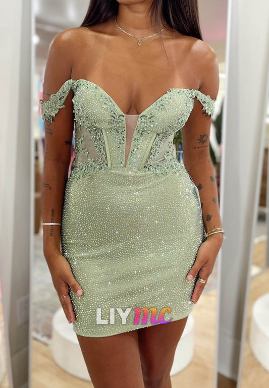 Off-Shoulder Sparkly Appliques Sequins Sheath Party Homecoming Dress