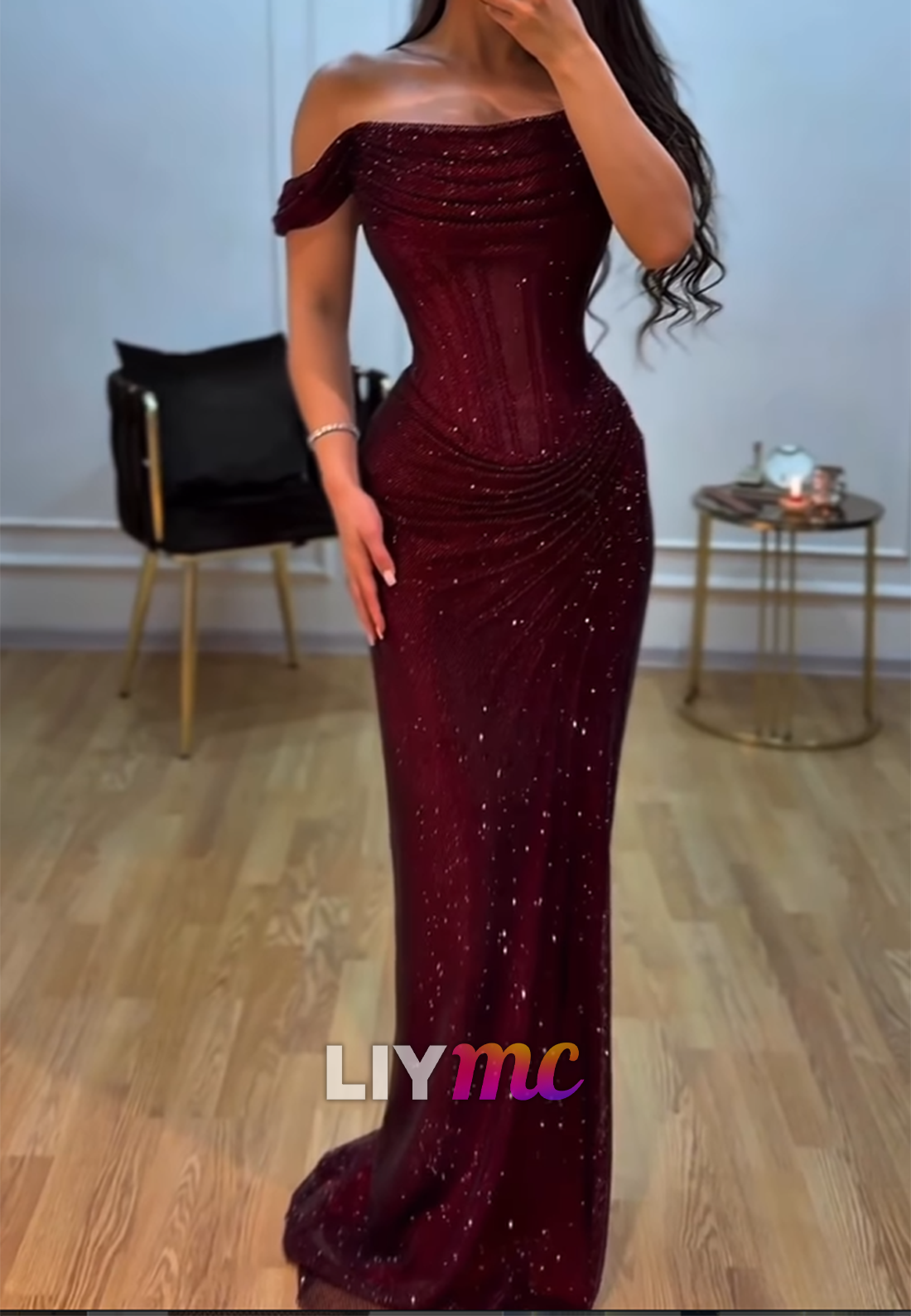 Off-Shoulder Sparkly Mermaid Prom Dress – Liymc