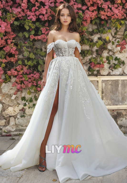 Off-Shoulder Strapless Appliques A-Line Wedding Dress